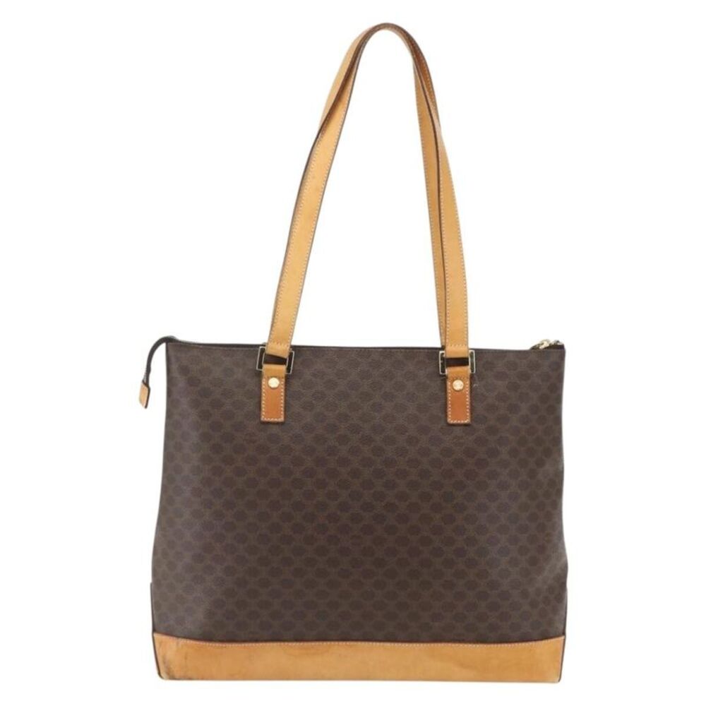 Celine Vintage Macadam Canvas And Leather Brown Canvas Tote Bag Bag